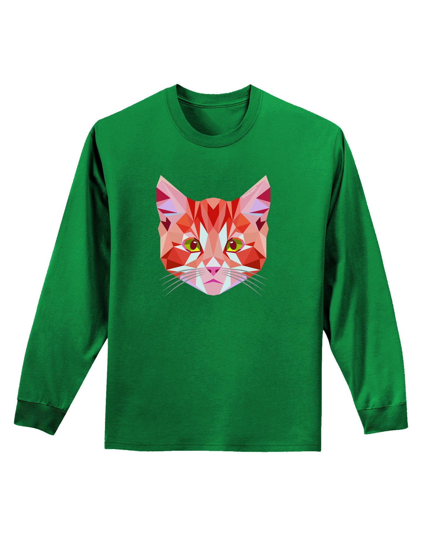 Geometric Kitty Red Adult Long Sleeve Dark T-Shirt-TooLoud-Kelly-Green-Small-Davson Sales