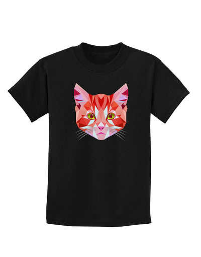 Geometric Kitty Red Childrens Dark T-Shirt-Childrens T-Shirt-TooLoud-Black-X-Small-Davson Sales