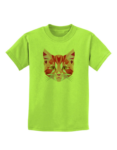 Geometric Kitty Red Childrens T-Shirt-Childrens T-Shirt-TooLoud-Lime-Green-X-Small-Davson Sales