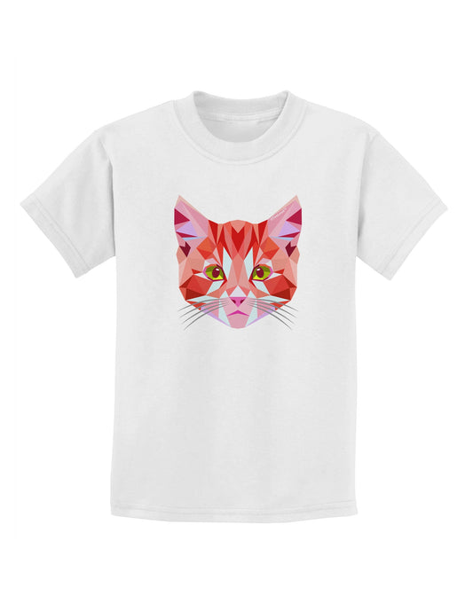Geometric Kitty Red Childrens T-Shirt-Childrens T-Shirt-TooLoud-White-X-Small-Davson Sales