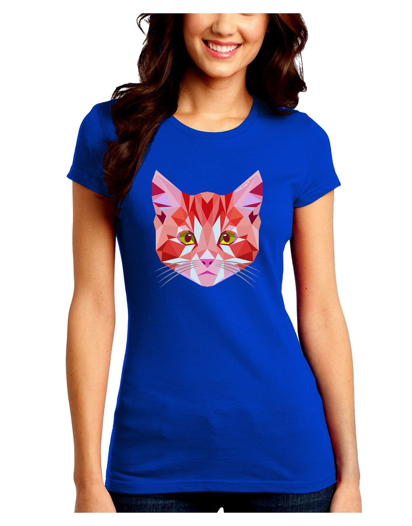 Geometric Kitty Red Juniors Petite Crew Dark T-Shirt-T-Shirts Juniors Tops-TooLoud-Royal-Blue-Juniors Fitted Small-Davson Sales