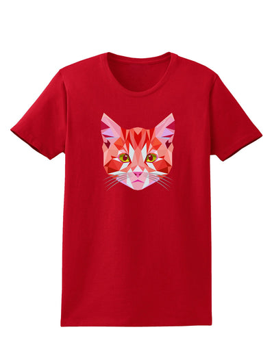 Geometric Kitty Red Womens Dark T-Shirt-TooLoud-Red-X-Small-Davson Sales