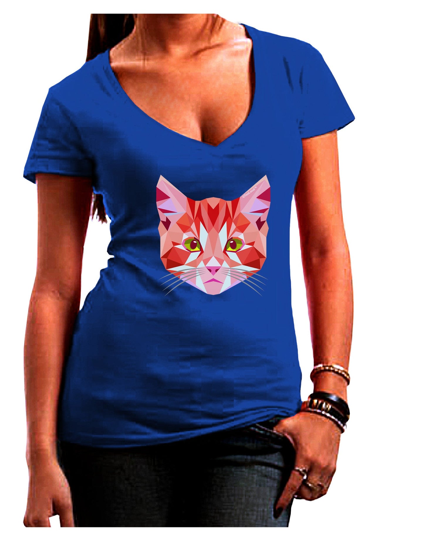 Geometric Kitty Red Womens V-Neck Dark T-Shirt-Womens V-Neck T-Shirts-TooLoud-Royal-Blue-Juniors Fitted Small-Davson Sales