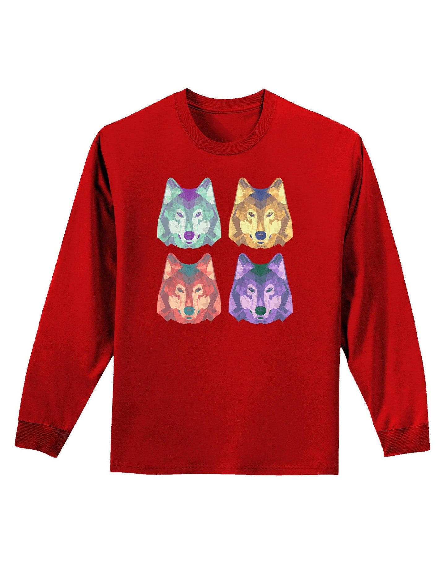 Geometric Wolf Head Pop Art Adult Long Sleeve Dark T-Shirt-TooLoud-Red-Small-Davson Sales