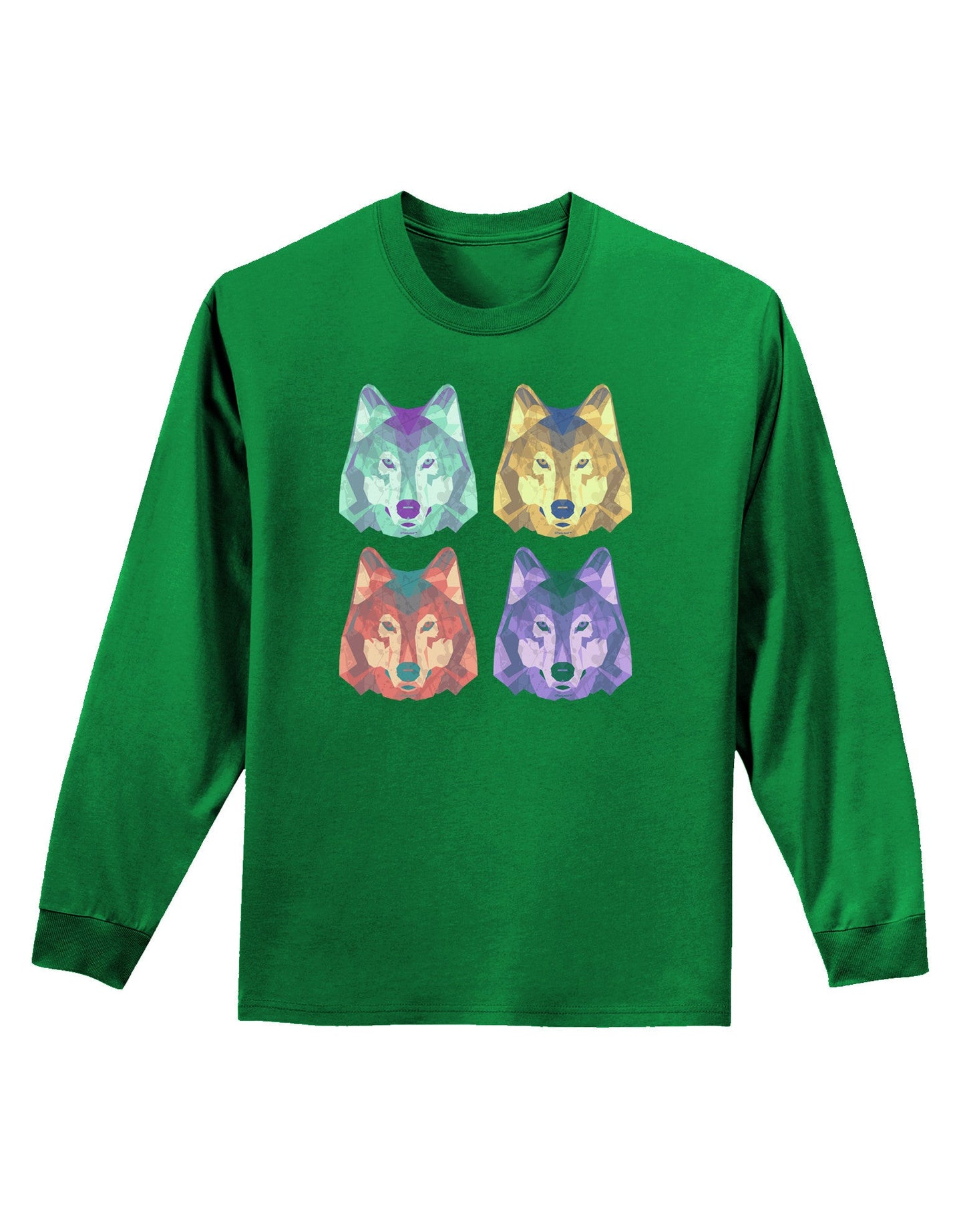 Geometric Wolf Head Pop Art Adult Long Sleeve Dark T-Shirt-TooLoud-Kelly-Green-Small-Davson Sales