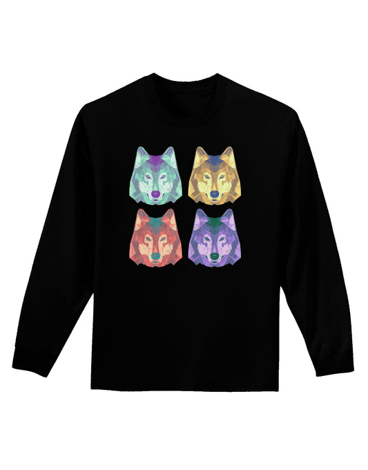 Geometric Wolf Head Pop Art Adult Long Sleeve Dark T-Shirt-TooLoud-Black-Small-Davson Sales