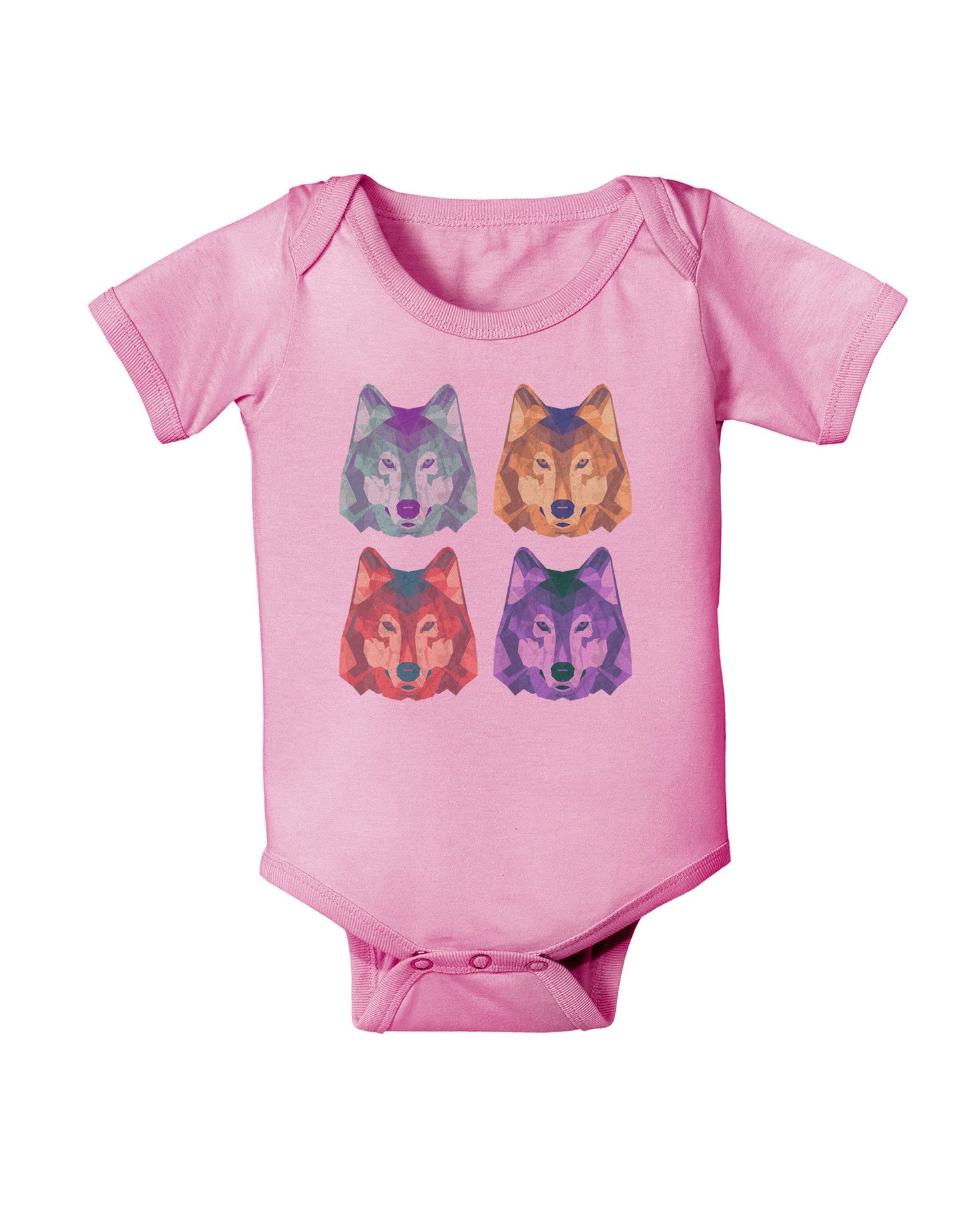 Geometric Wolf Head Pop Art Baby Romper Bodysuit-Baby Romper-TooLoud-Pink-06-Months-Davson Sales