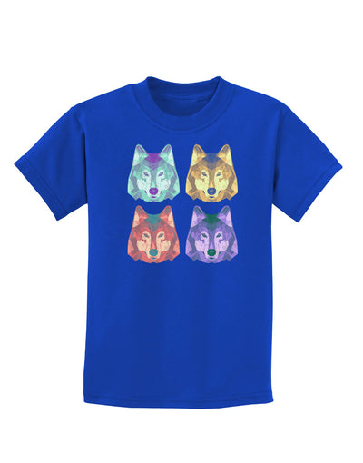 Geometric Wolf Head Pop Art Childrens Dark T-Shirt-Childrens T-Shirt-TooLoud-Royal-Blue-X-Small-Davson Sales