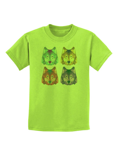 Geometric Wolf Head Pop Art Childrens T-Shirt-Childrens T-Shirt-TooLoud-Lime-Green-X-Small-Davson Sales