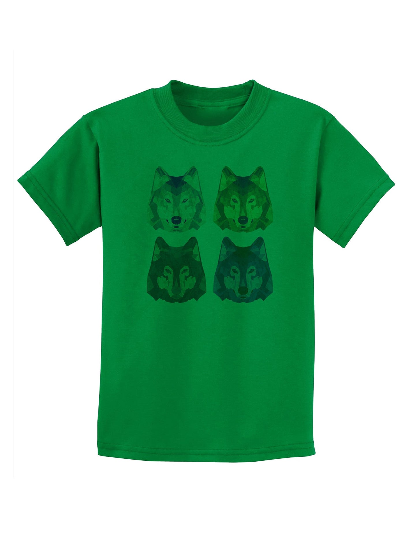 Geometric Wolf Head Pop Art Childrens T-Shirt-Childrens T-Shirt-TooLoud-Kelly-Green-X-Small-Davson Sales