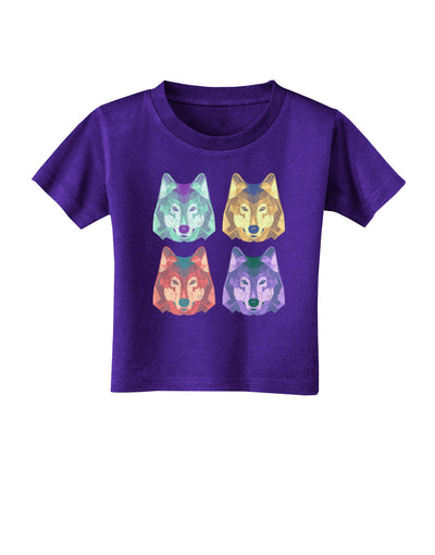 Geometric Wolf Head Pop Art Toddler T-Shirt Dark-Toddler T-Shirt-TooLoud-Purple-2T-Davson Sales