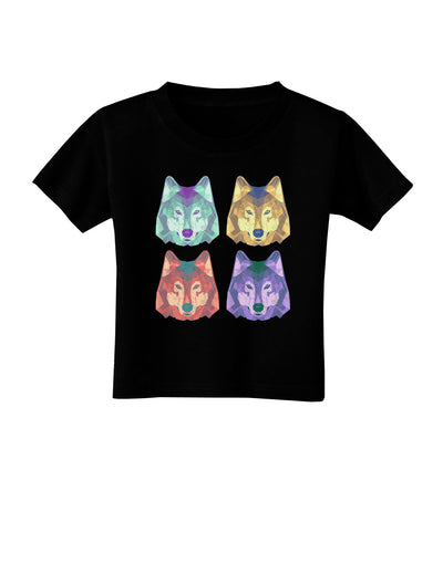 Geometric Wolf Head Pop Art Toddler T-Shirt Dark-Toddler T-Shirt-TooLoud-Black-2T-Davson Sales