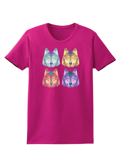 Geometric Wolf Head Pop Art Womens Dark T-Shirt-TooLoud-Hot-Pink-Small-Davson Sales