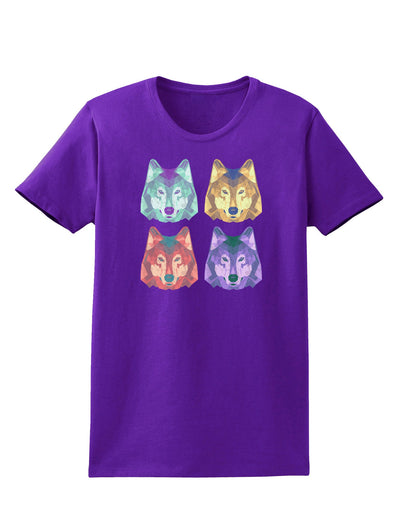 Geometric Wolf Head Pop Art Womens Dark T-Shirt-TooLoud-Purple-X-Small-Davson Sales