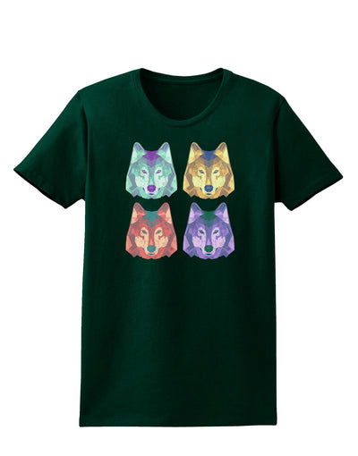 Geometric Wolf Head Pop Art Womens Dark T-Shirt-TooLoud-Forest-Green-Small-Davson Sales