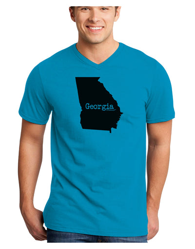 Georgia - United States Shape Adult V-Neck T-shirt by TooLoud-Mens V-Neck T-Shirt-TooLoud-Turquoise-Small-Davson Sales