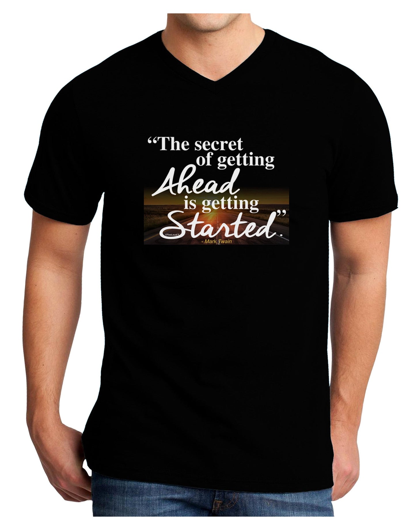 Getting Ahead Mark Twain Adult Dark V-Neck T-Shirt-Mens V-Neck T-Shirt-TooLoud-Black-Small-Davson Sales