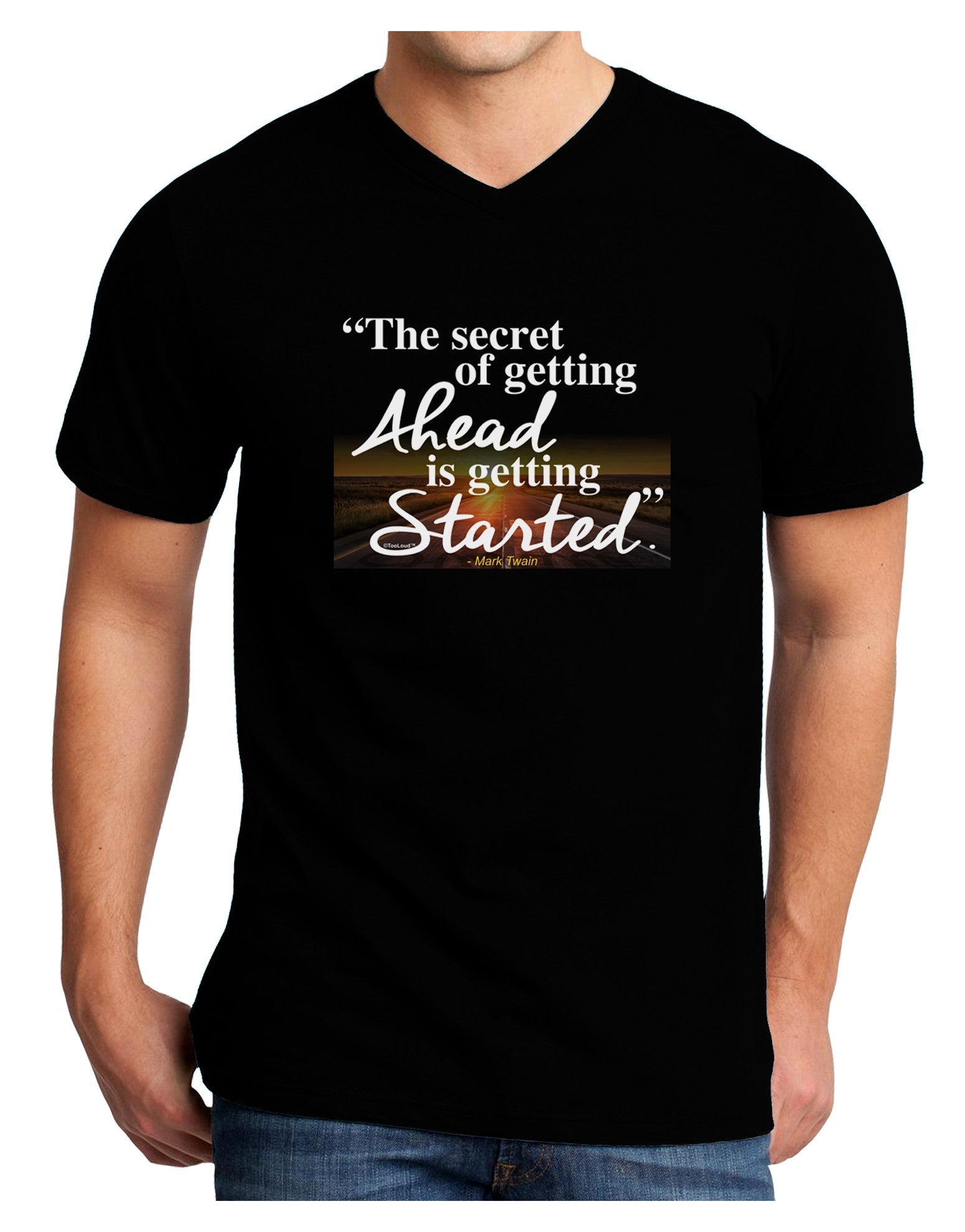 Getting Ahead Mark Twain Adult Dark V-Neck T-Shirt-Mens V-Neck T-Shirt-TooLoud-Black-Small-Davson Sales