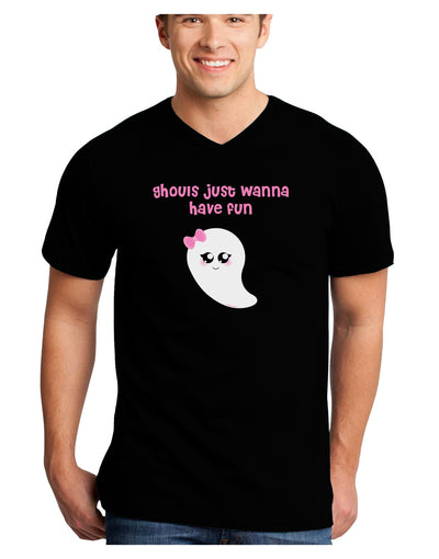 Ghouls Just Wanna Have Fun Cute Ghost - Halloween Adult Dark V-Neck T-Shirt-TooLoud-Black-Small-Davson Sales