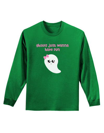 Ghouls Just Wanna Have Fun Cute Ghost - Halloween Adult Long Sleeve Dark T-Shirt-TooLoud-Kelly-Green-Small-Davson Sales