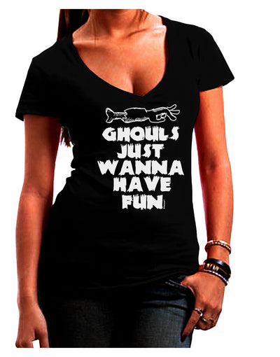 Ghouls Just Wanna Have Fun Dark Juniors Petite V-Neck Dark T-Shirt Bla