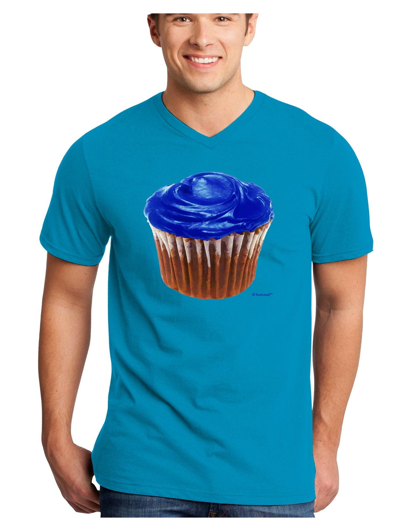 Giant Bright Blue Cupcake Adult Dark V-Neck T-Shirt by TooLoud-Mens V-Neck T-Shirt-TooLoud-Turquoise-Small-Davson Sales