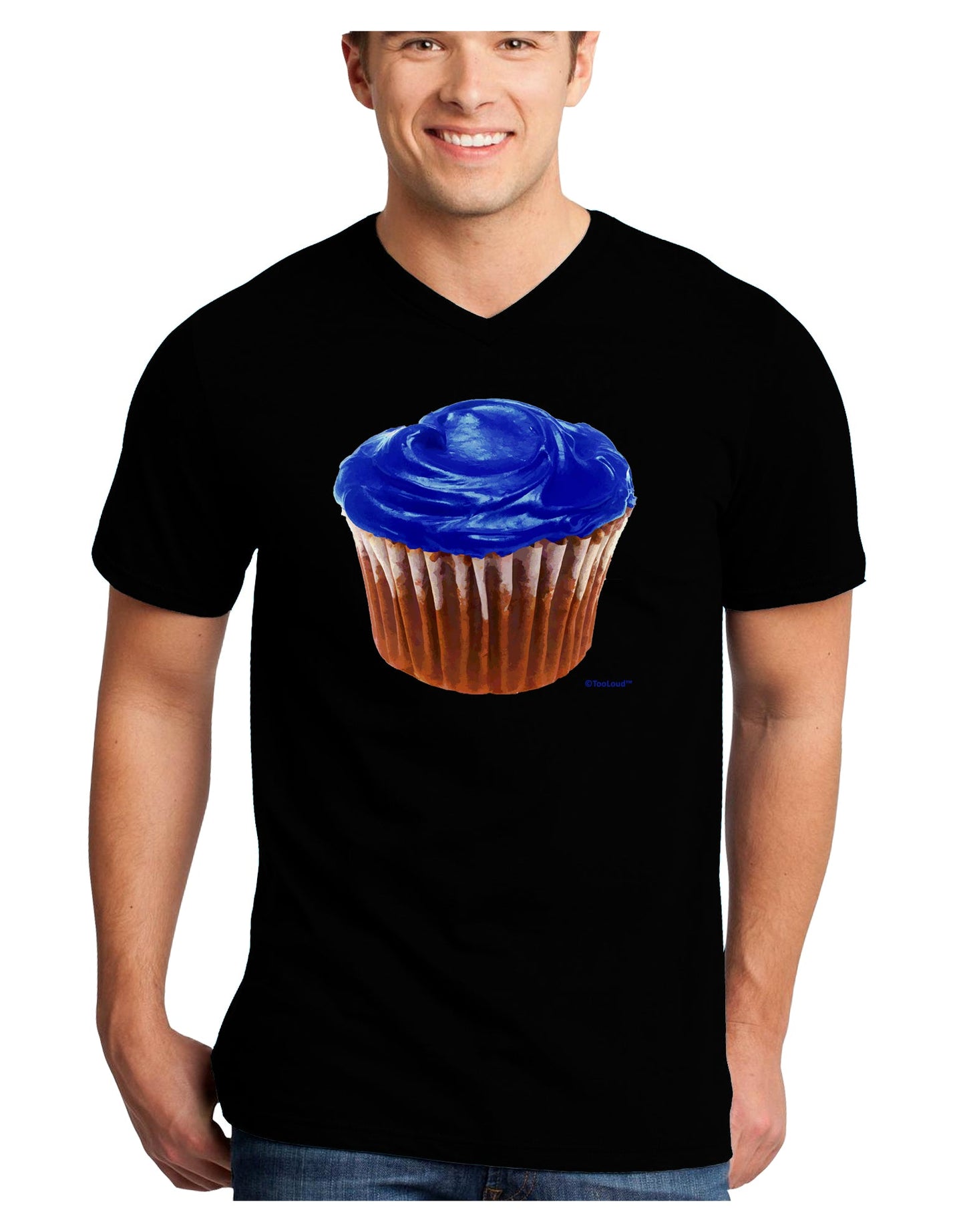 Giant Bright Blue Cupcake Adult Dark V-Neck T-Shirt by TooLoud-Mens V-Neck T-Shirt-TooLoud-Black-Small-Davson Sales