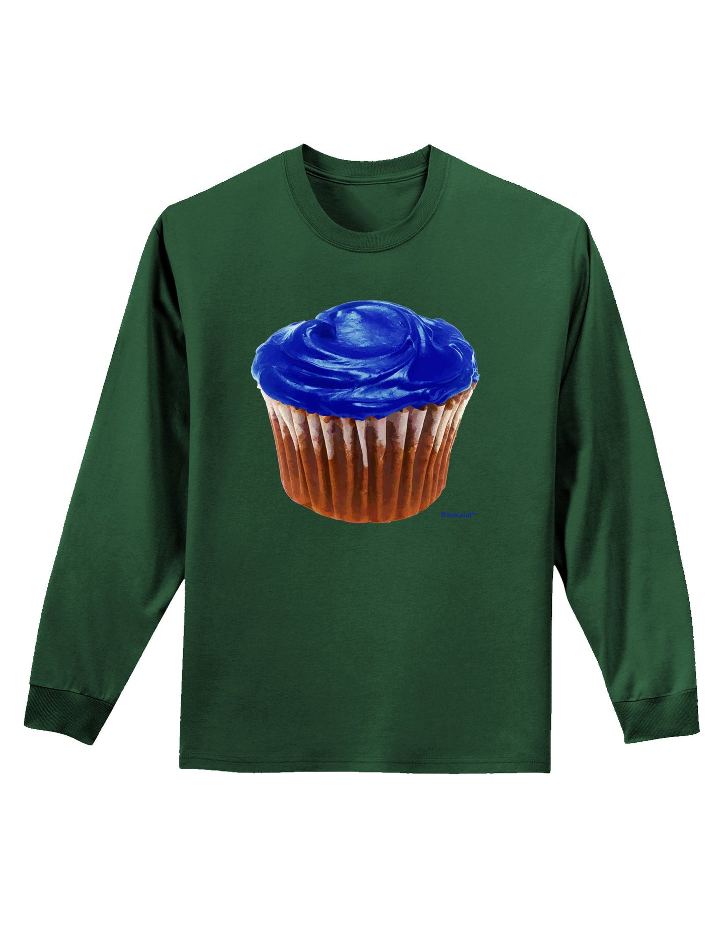 Giant Bright Blue Cupcake Adult Long Sleeve Dark T-Shirt by TooLoud-TooLoud-Dark-Green-Small-Davson Sales