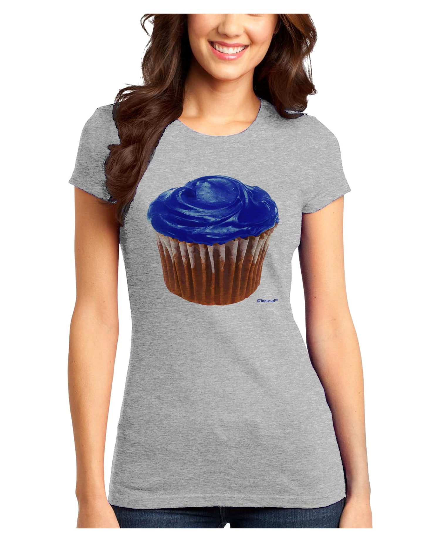 Giant Bright Blue Cupcake Juniors T-Shirt by TooLoud-Womens Juniors T-Shirt-TooLoud-Ash-Gray-Juniors Fitted X-Small-Davson Sales