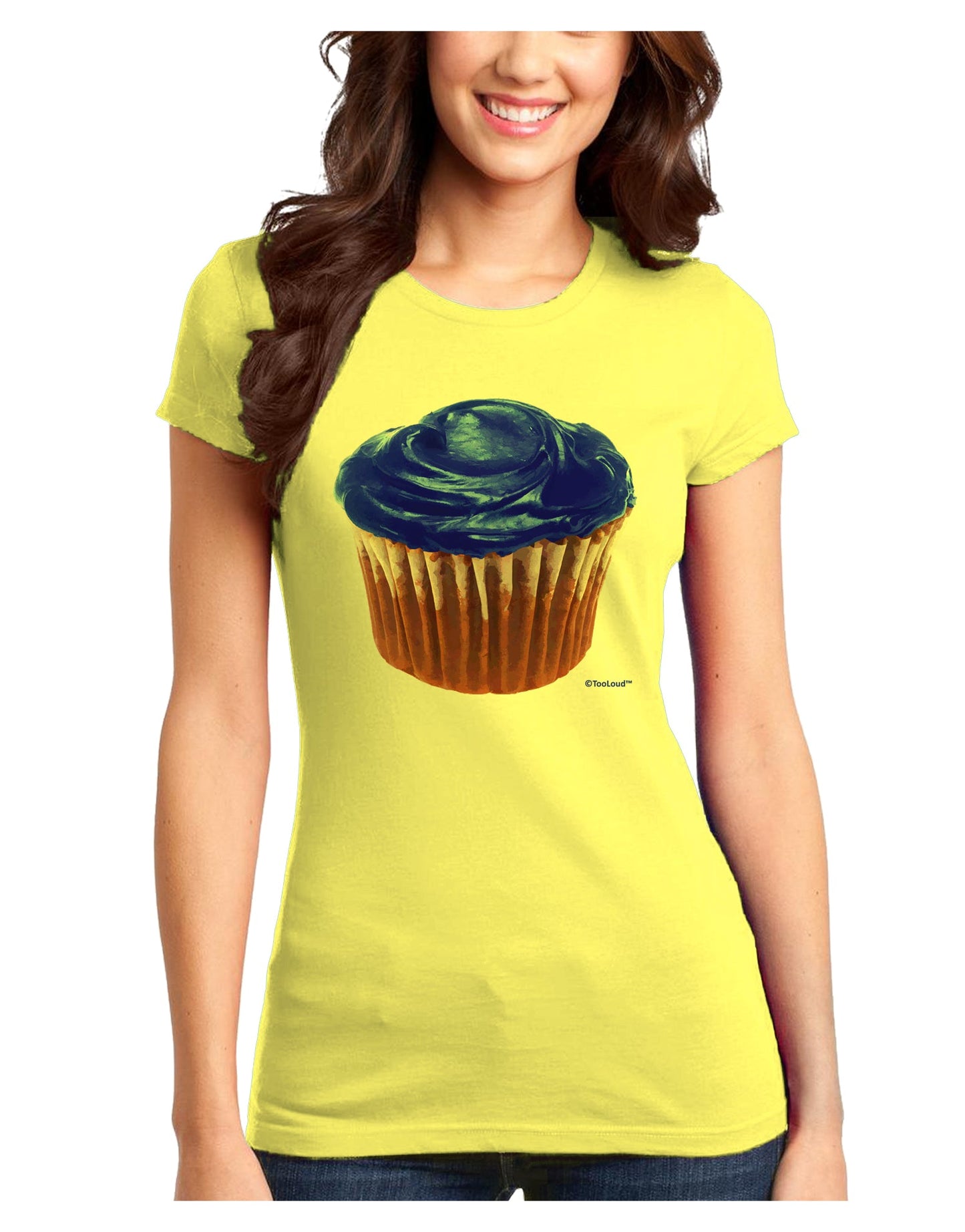 Giant Bright Blue Cupcake Juniors T-Shirt by TooLoud-Womens Juniors T-Shirt-TooLoud-Yellow-Juniors Fitted X-Small-Davson Sales