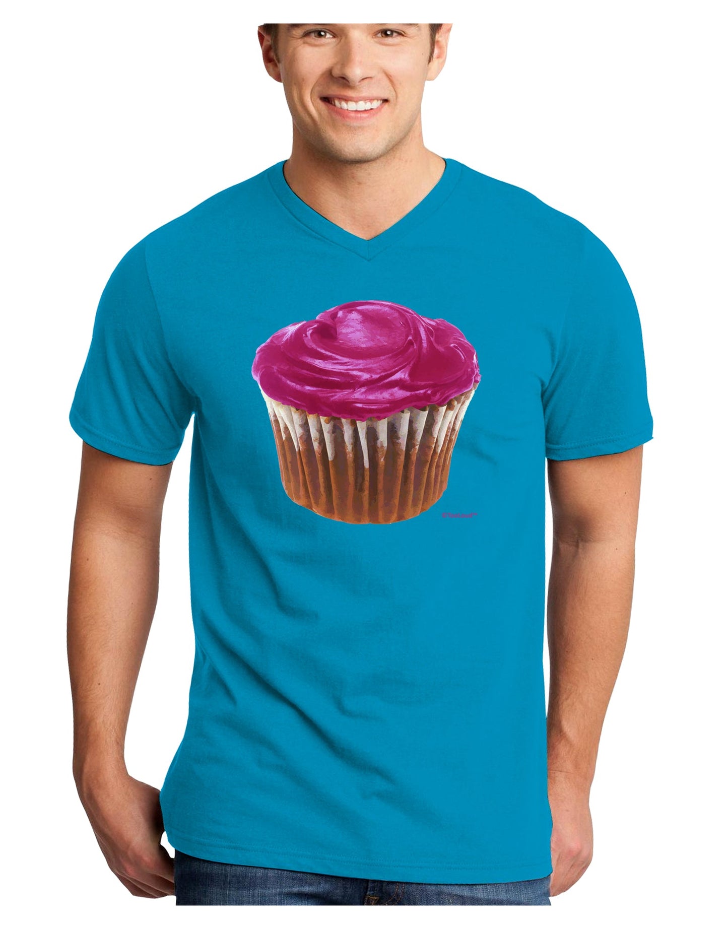Giant Bright Pink Cupcake Adult Dark V-Neck T-Shirt by TooLoud-Mens V-Neck T-Shirt-TooLoud-Turquoise-Small-Davson Sales