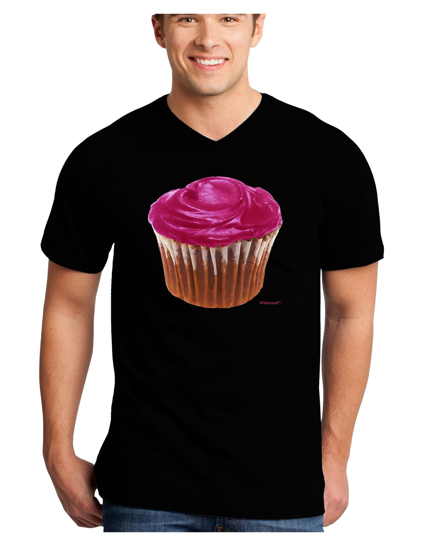 Giant Bright Pink Cupcake Adult Dark V-Neck T-Shirt by TooLoud-Mens V-Neck T-Shirt-TooLoud-Black-Small-Davson Sales