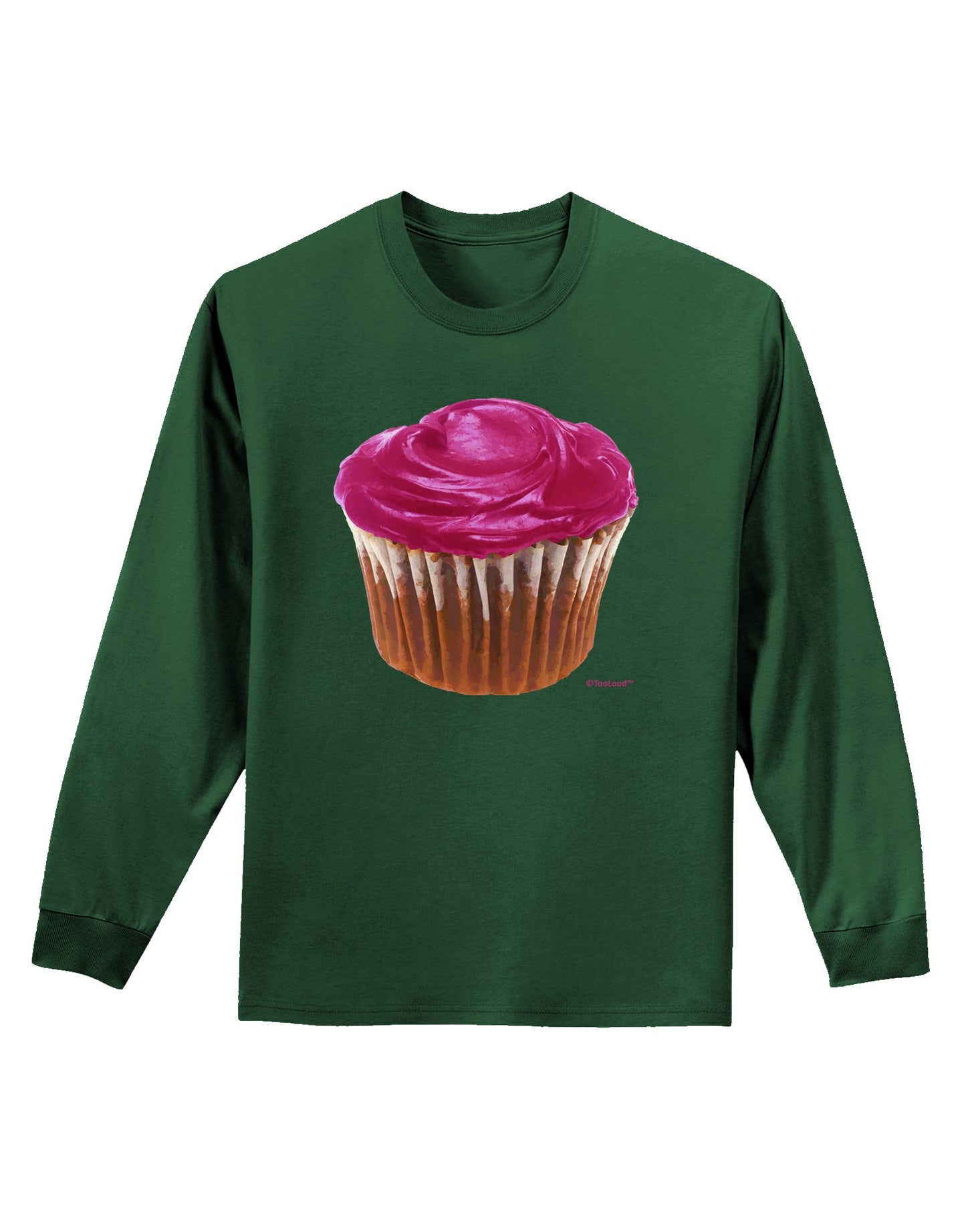 Giant Bright Pink Cupcake Adult Long Sleeve Dark T-Shirt by TooLoud-TooLoud-Dark-Green-Small-Davson Sales