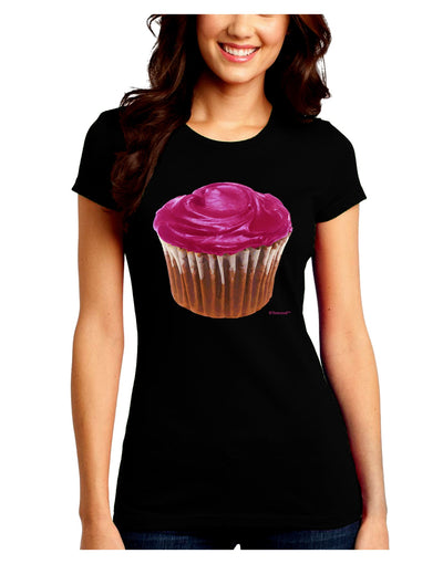 Giant Bright Pink Cupcake Juniors Crew Dark T-Shirt by TooLoud-T-Shirts Juniors Tops-TooLoud-Black-Juniors Fitted Small-Davson Sales