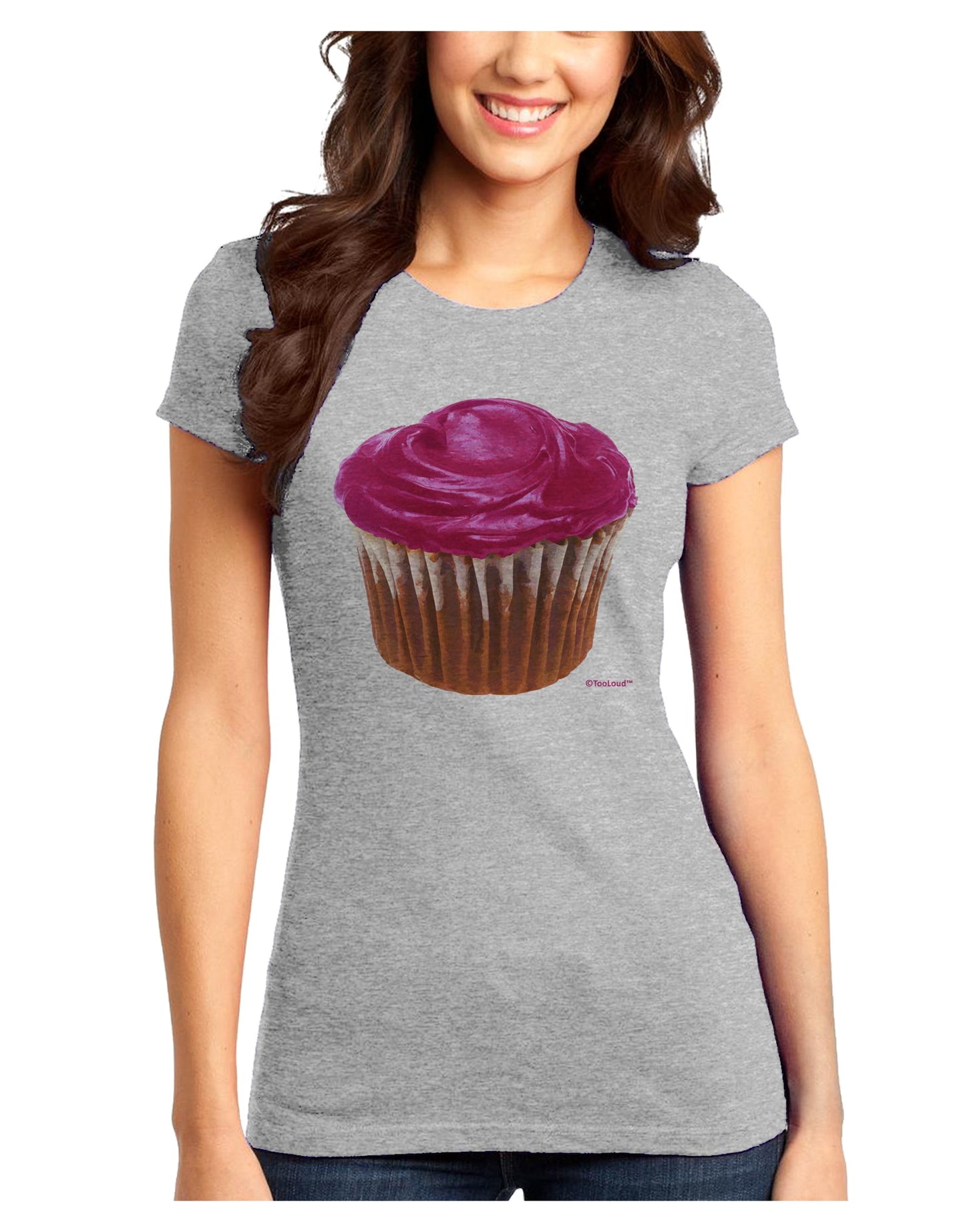 Giant Bright Pink Cupcake Juniors T-Shirt by TooLoud-Womens Juniors T-Shirt-TooLoud-Ash-Gray-Juniors Fitted X-Small-Davson Sales