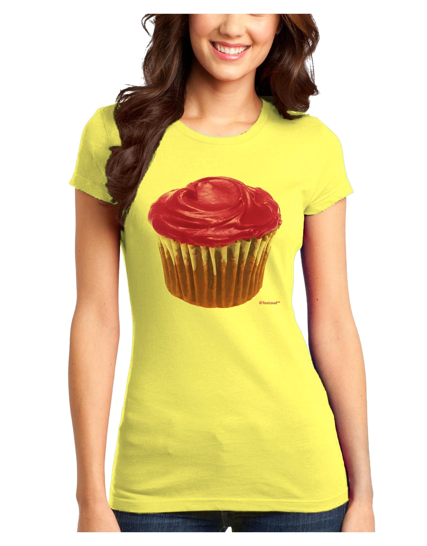 Giant Bright Pink Cupcake Juniors T-Shirt by TooLoud-Womens Juniors T-Shirt-TooLoud-Yellow-Juniors Fitted X-Small-Davson Sales