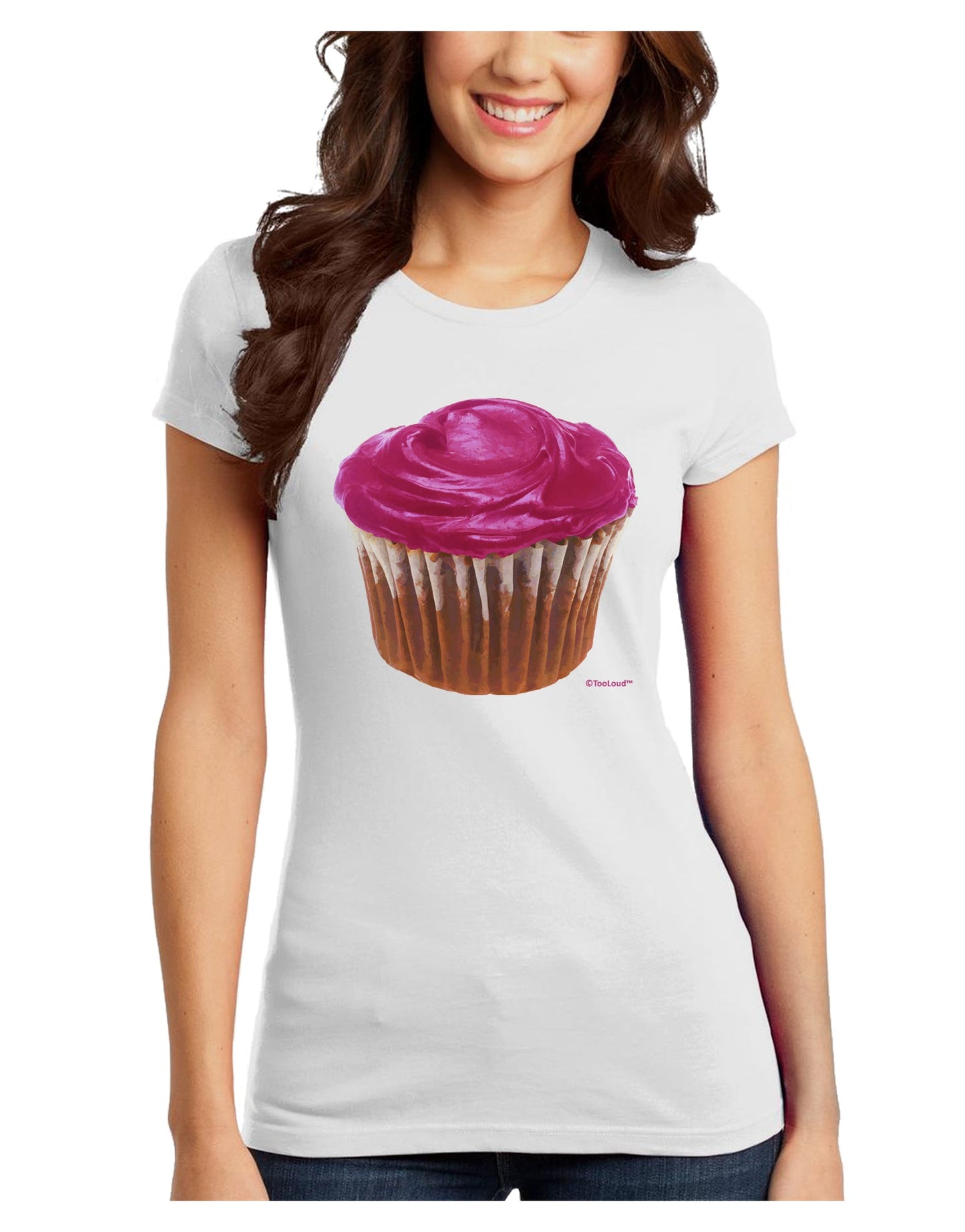 Giant Bright Pink Cupcake Juniors T-Shirt by TooLoud-Womens Juniors T-Shirt-TooLoud-White-Juniors Fitted X-Small-Davson Sales