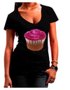 Giant Bright Pink Cupcake Juniors V-Neck Dark T-Shirt by TooLoud-Womens V-Neck T-Shirts-TooLoud-Black-Juniors Fitted Small-Davson Sales