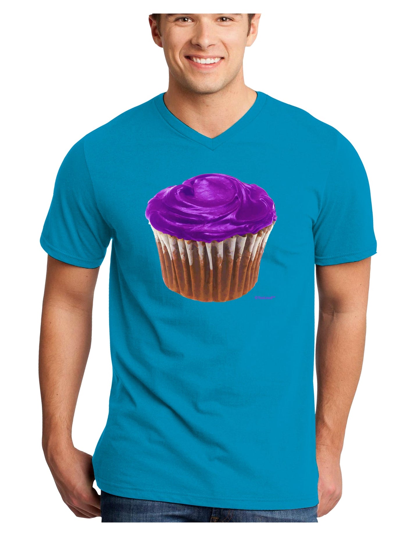 Giant Bright Purple Cupcake Adult Dark V-Neck T-Shirt by TooLoud-Mens V-Neck T-Shirt-TooLoud-Turquoise-Small-Davson Sales