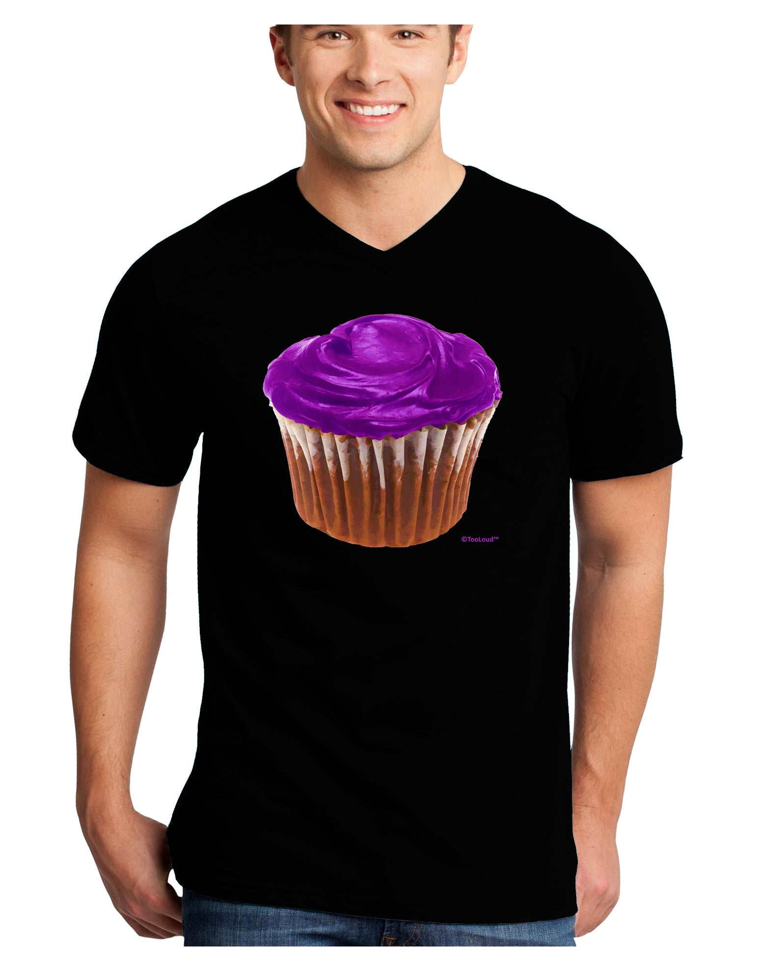 Giant Bright Purple Cupcake Adult Dark V-Neck T-Shirt by TooLoud-Mens V-Neck T-Shirt-TooLoud-Black-Small-Davson Sales