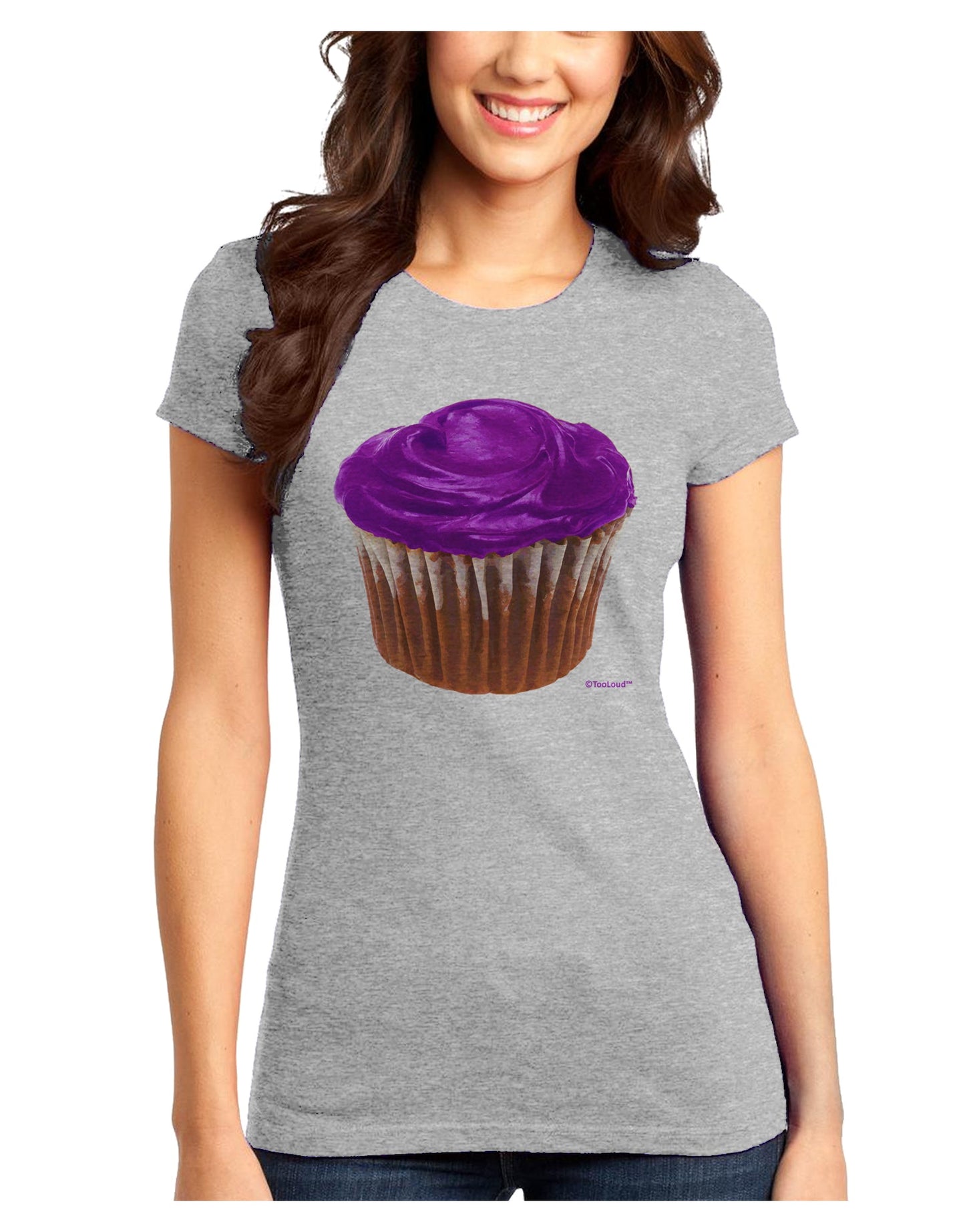 Giant Bright Purple Cupcake Juniors T-Shirt by TooLoud-Womens Juniors T-Shirt-TooLoud-Ash-Gray-Juniors Fitted X-Small-Davson Sales