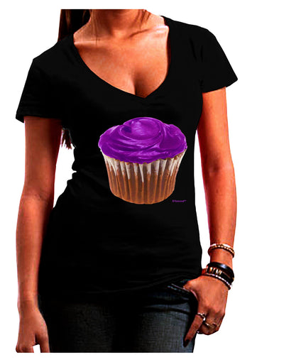 Giant Bright Purple Cupcake Juniors V-Neck Dark T-Shirt by TooLoud-Womens V-Neck T-Shirts-TooLoud-Black-Juniors Fitted Small-Davson Sales