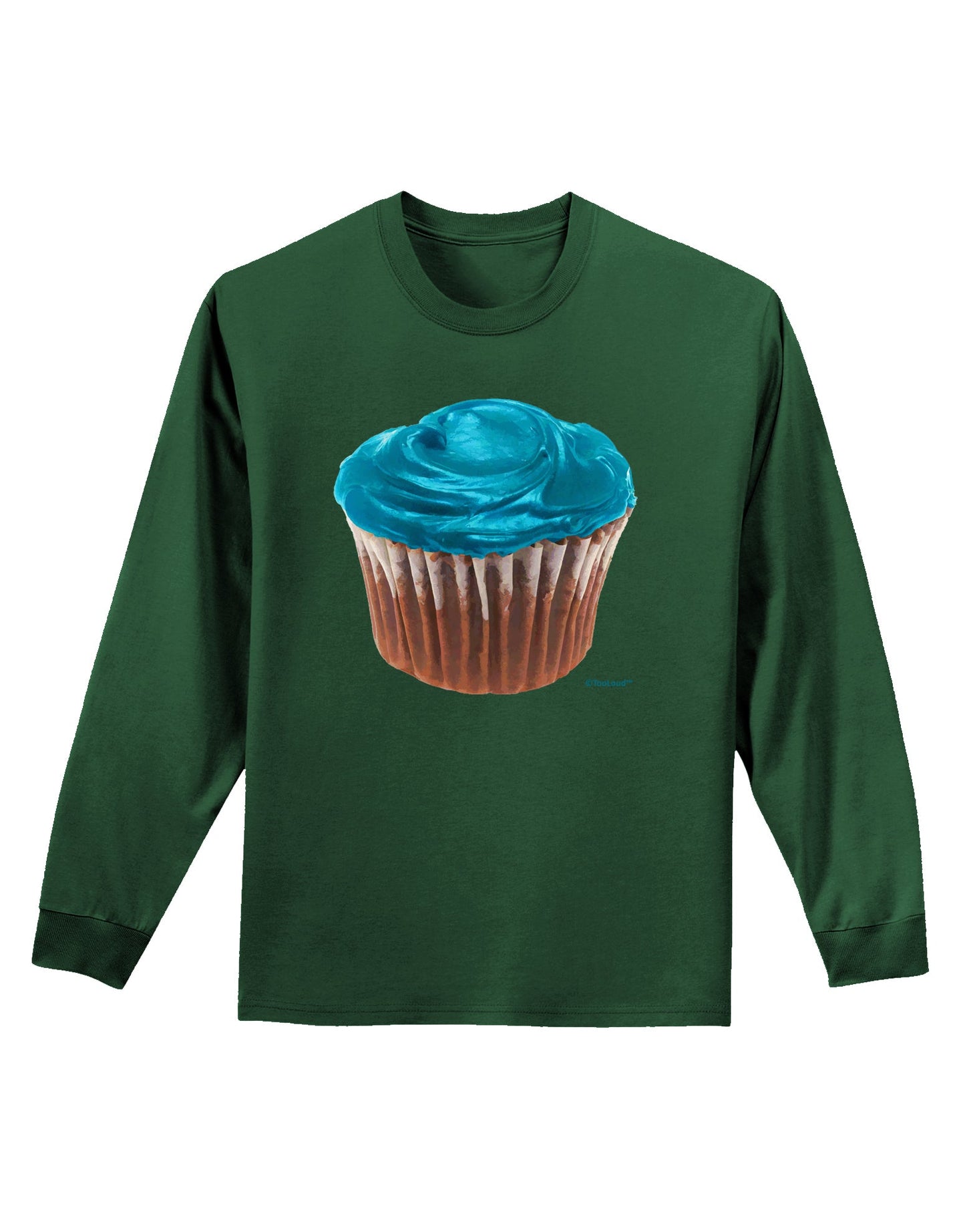 Giant Bright Turquoise Cupcake Adult Long Sleeve Dark T-Shirt by TooLoud-TooLoud-Dark-Green-Small-Davson Sales