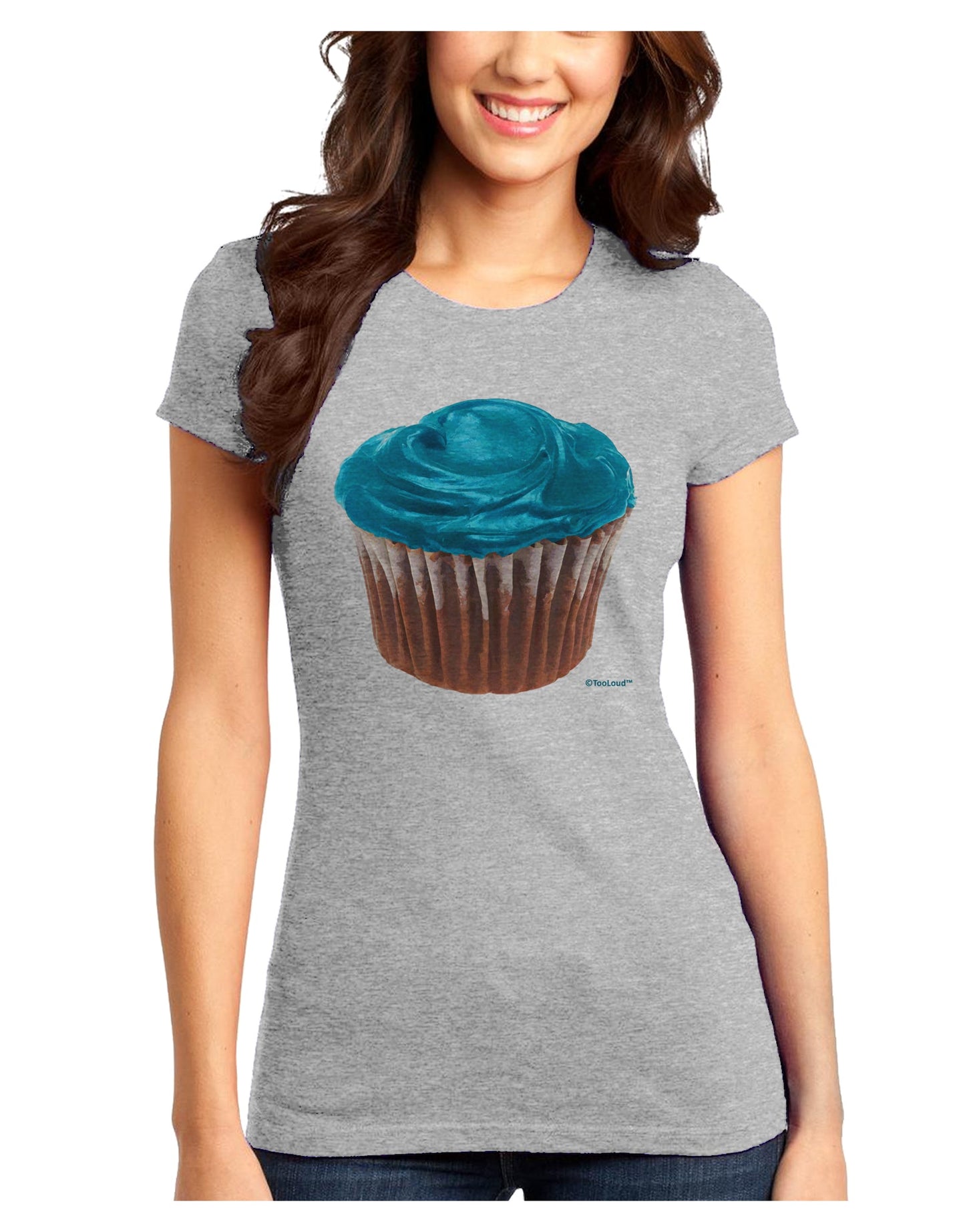 Giant Bright Turquoise Cupcake Juniors T-Shirt by TooLoud-Womens Juniors T-Shirt-TooLoud-Ash-Gray-Juniors Fitted X-Small-Davson Sales