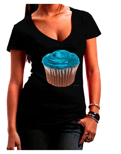 Giant Bright Turquoise Cupcake Juniors V-Neck Dark T-Shirt by TooLoud-Womens V-Neck T-Shirts-TooLoud-Black-Juniors Fitted Small-Davson Sales