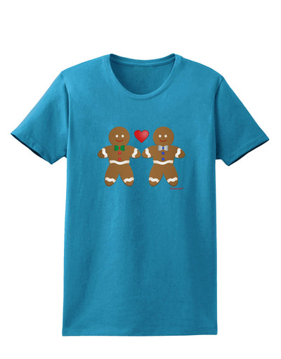 Gingerbread Man Couple Womens Dark T-Shirt by TooLoud-Womens T-Shirt-TooLoud-Turquoise-X-Small-Davson Sales