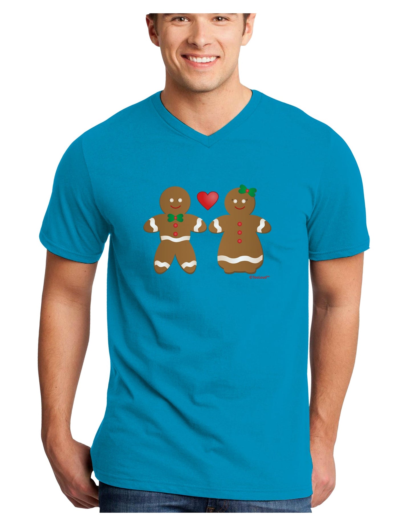 Gingerbread Man and Gingerbread Woman Couple Adult Dark V-Neck T-Shirt by TooLoud-Mens V-Neck T-Shirt-TooLoud-Turquoise-Small-Davson Sales