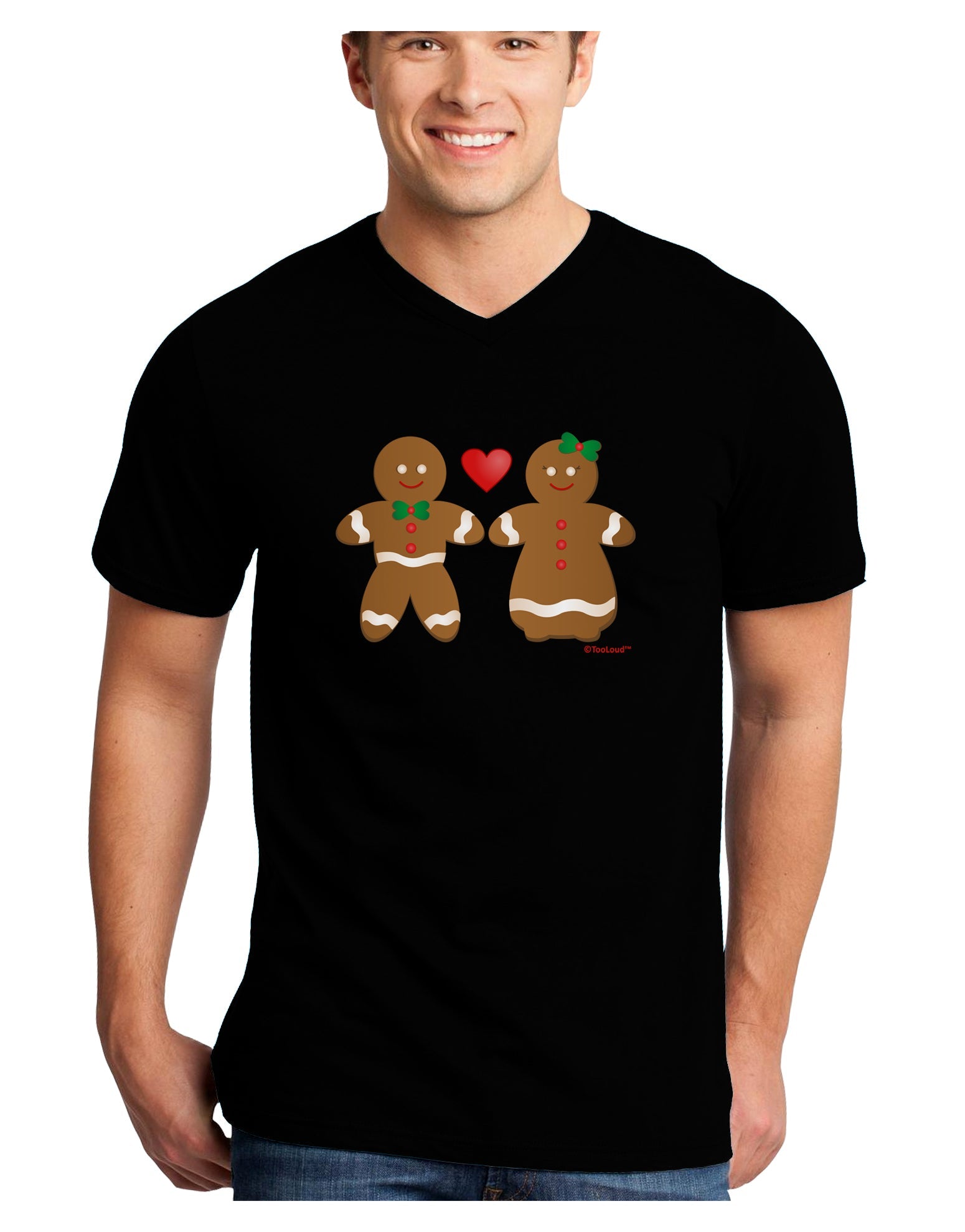 Gingerbread Man and Gingerbread Woman Couple Adult Dark V-Neck T-Shirt by TooLoud-Mens V-Neck T-Shirt-TooLoud-Black-Small-Davson Sales