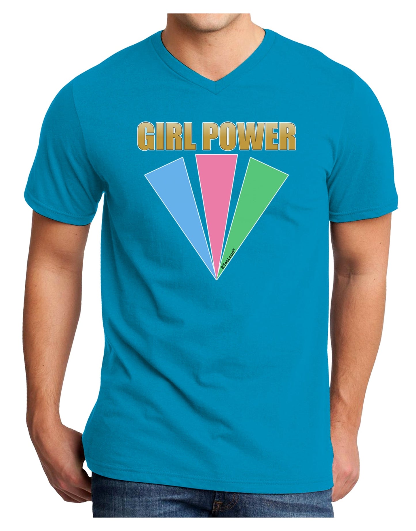 Girl Power Stripes Adult Dark V-Neck T-Shirt by TooLoud-Mens V-Neck T-Shirt-TooLoud-Turquoise-Small-Davson Sales
