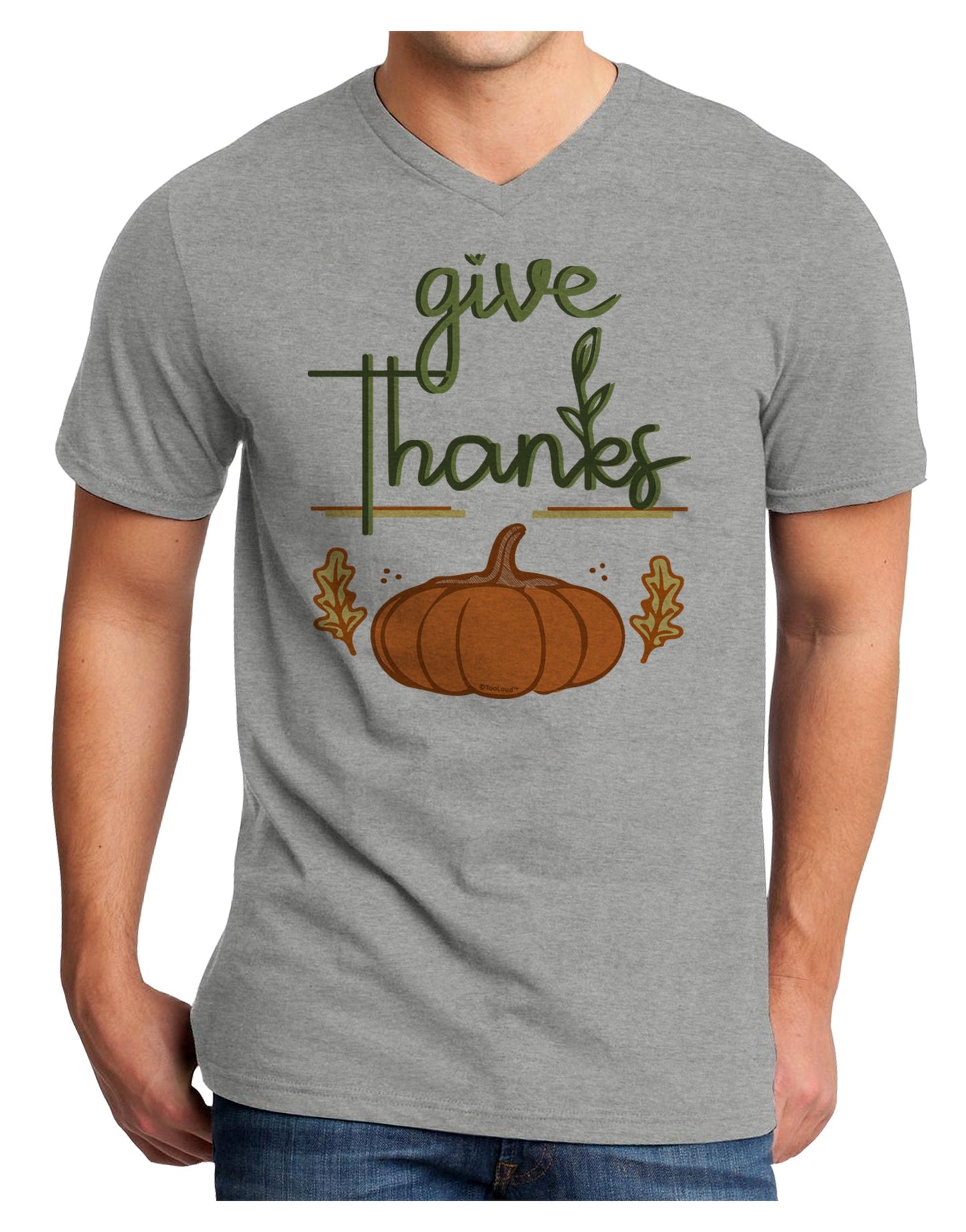 Give Thanks Adult V-Neck T-shirt-Mens T-Shirt-TooLoud-HeatherGray-Small-Davson Sales